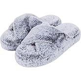 DL Fluffy Womens House Slippers Cross Band Open Toe, Soft Plush Fleece Bedroom Slippers Women Memory Foam, Comfy Fuzzy Slip On Non-Slip Womens Slippers Indoor Leopard Size