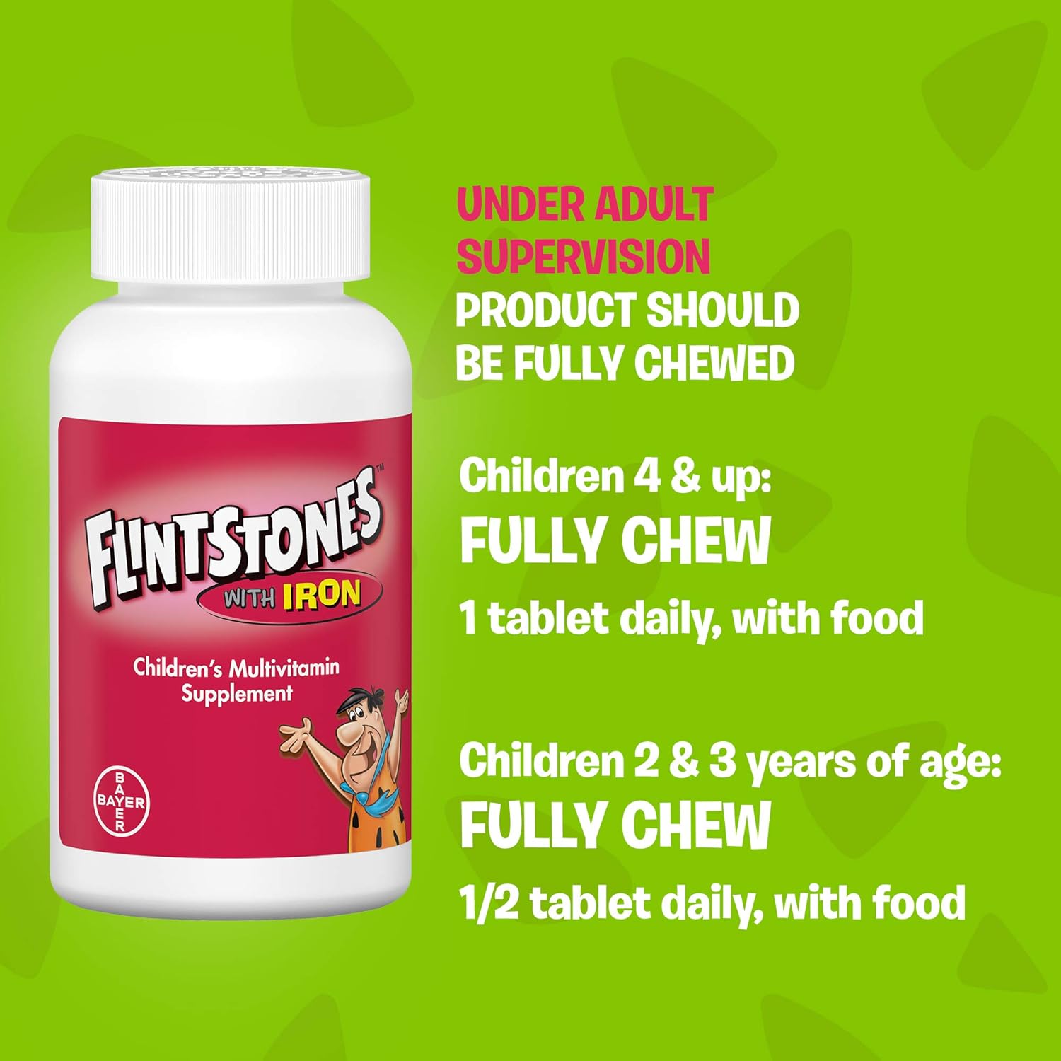 Flintstones Chewable Kids Vitamins with Iron, Multivitamin for Kids & Toddlers with Vitamin D, Vitamin C & More, 60ct: Health & Personal Care