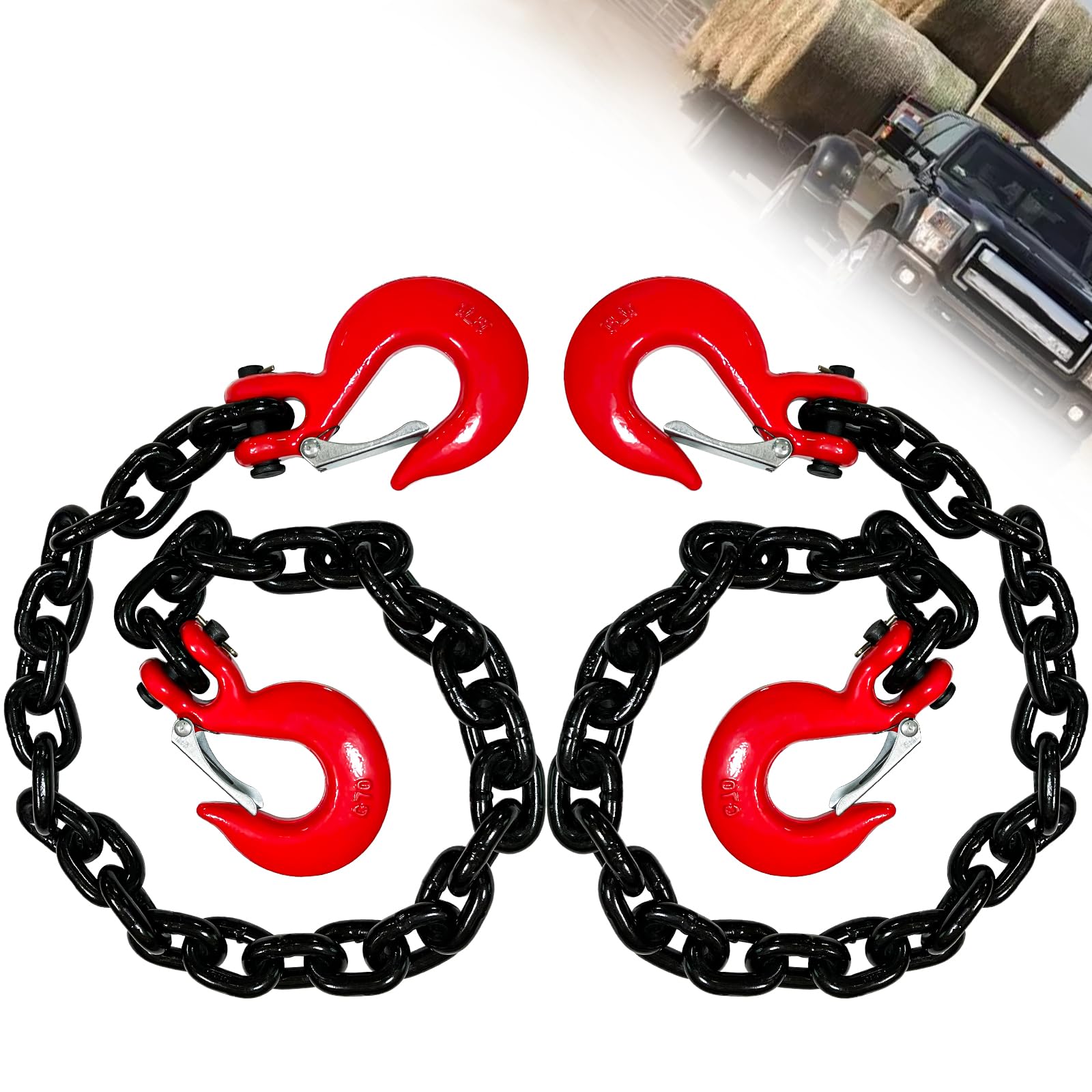 Photo 1 of SENKEYFE 2 Pack 3/8" Trailer Safety Chains G80 36" Trailer Chains with G70 2× Clevis Safety Hooks|7100 lbs Working Load 27000 lbs Break Strength Heavy Duty Towing Transport Binding