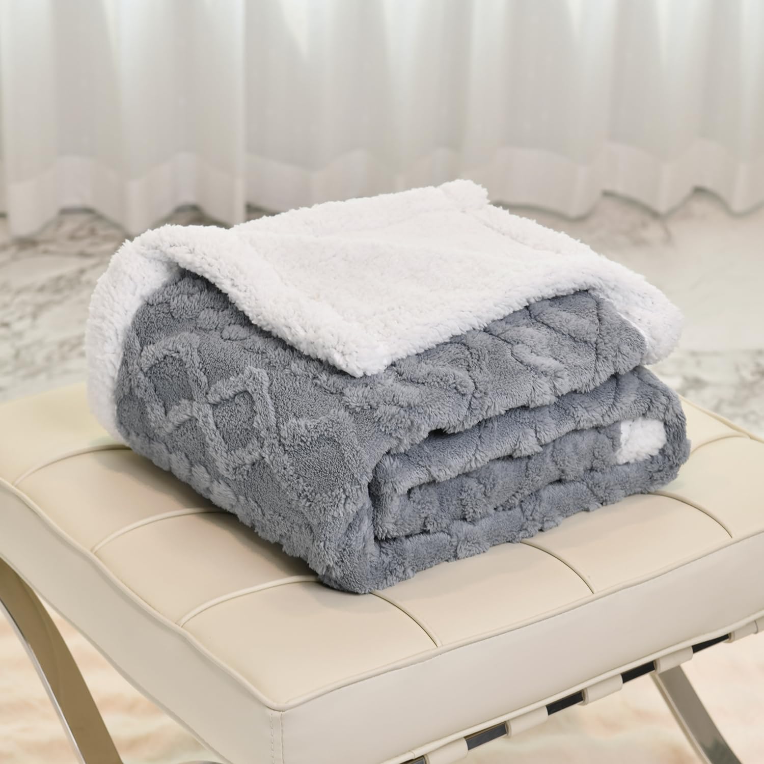 DREAMLANDING Sherpa Fleece Blanket Sofa Throw Double-Sided Super Soft Warm Throw Blanket For Bed, Sofa, Couch (Fog Blue Cable, 130×150cm)