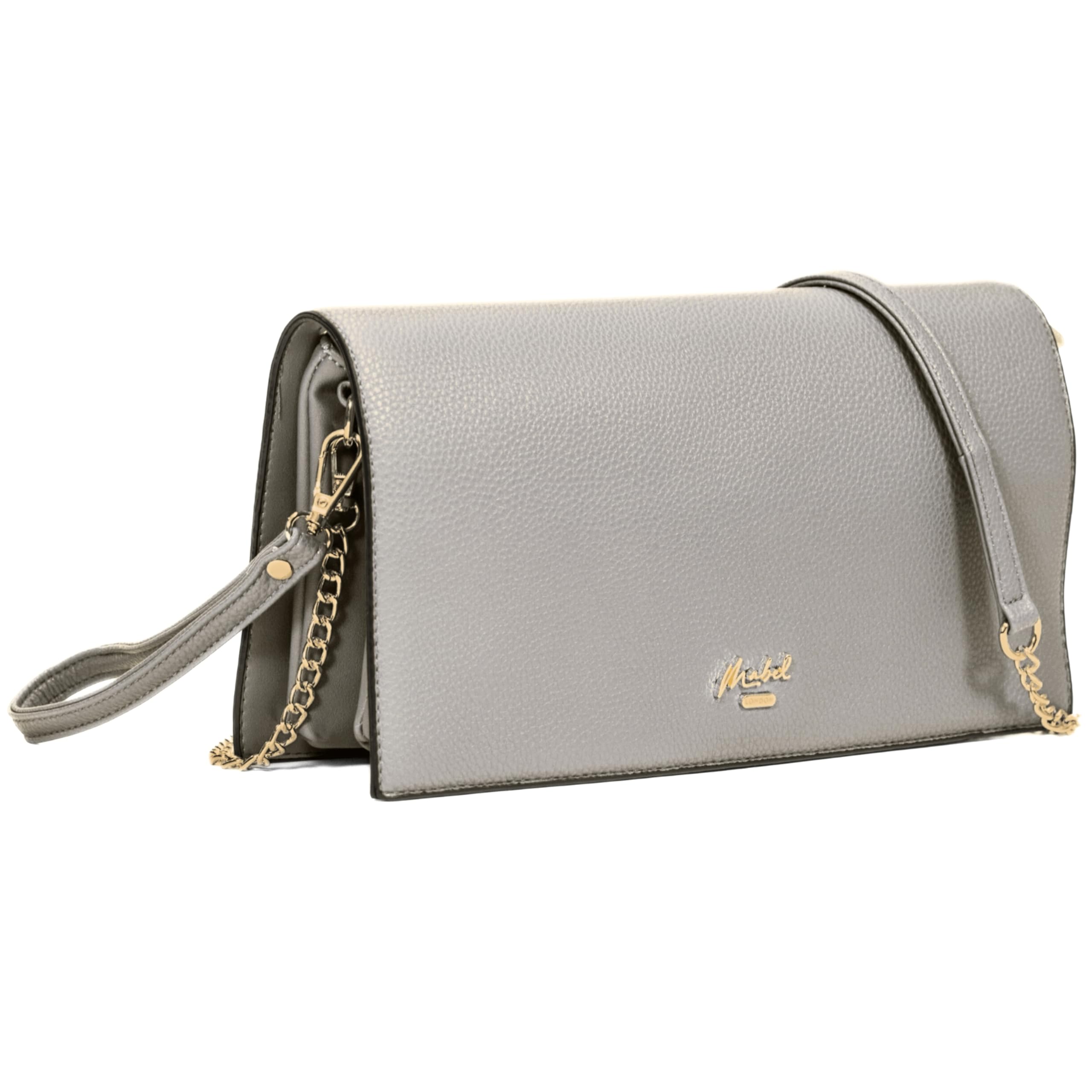 Mabel London Women's Wristlet Clutch – Spacious Multi-Compartment Purse with Long Strap – Eva [Grey (Light)]