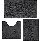 Bathroom Rugs Sets 3 Piece Non Slip,Bath Rugs with PVC Backing Bath Carpet,Bathroom Rug Washable,Absorbent,Plush Carpet Mats,Bath Mats for Bedroom, Kitchen,Tub,Home Decor(Dark Grey)