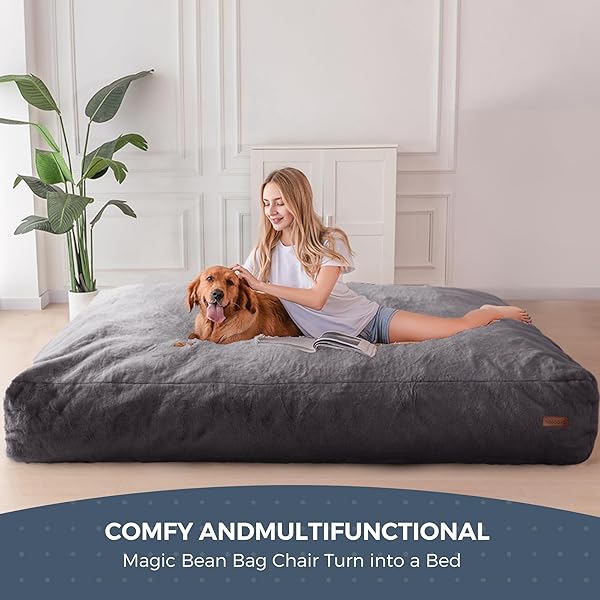 MAXYOYO GIANT BEAN BAG CHAIR BED FOR ADULTS, CONVERTIBLE BEANBAG FOLDS FROM LAZY CHAIR TO FLOOR MATTRESS BED, LARGE FLOOR SOFA COUCH, BIG SOFA BED, HIGH-DENSITY FOAM FILLING, MACHINE WASHABLE