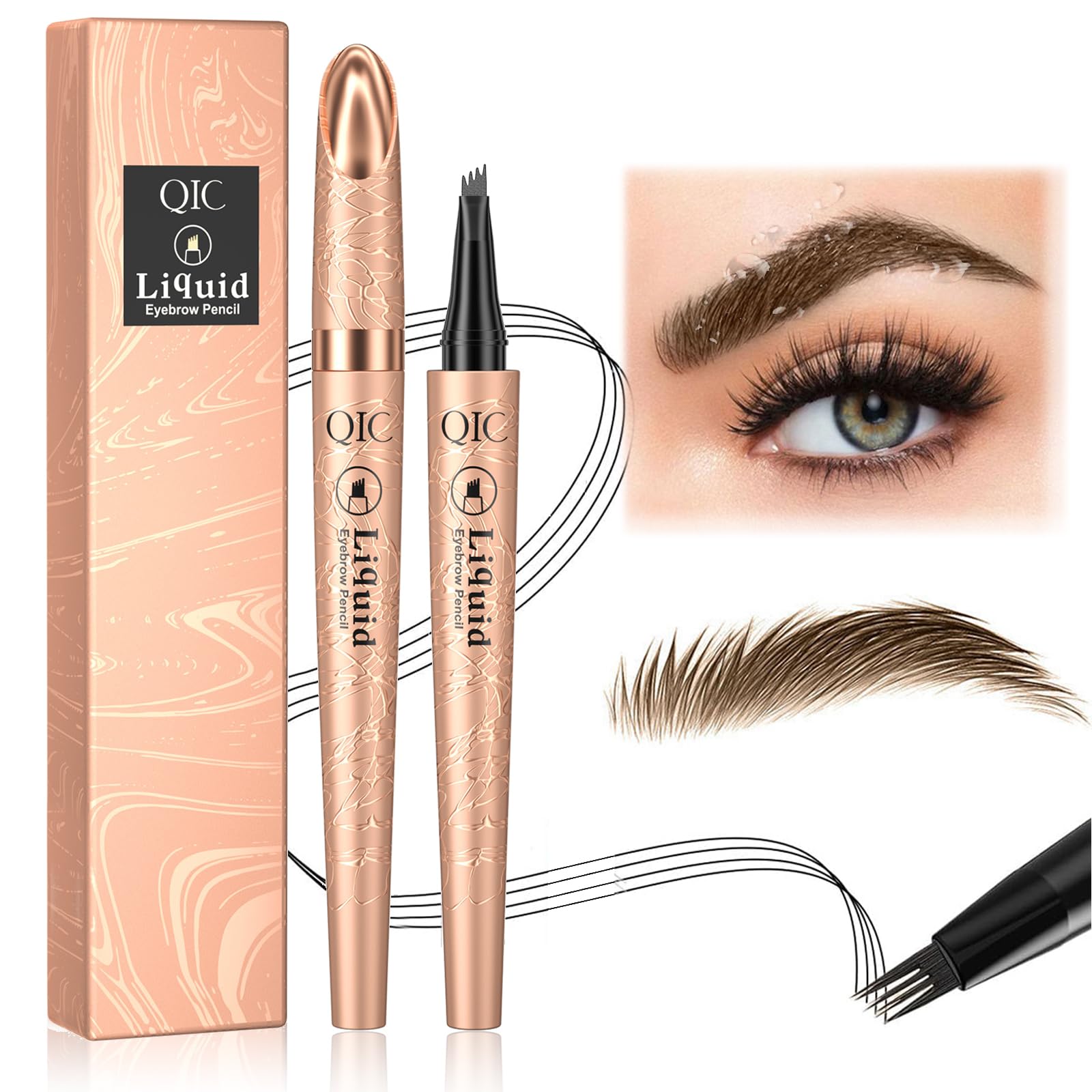 Microblading Eyebrow Pen, Magic Eyebrow Pencil With 4 Fork Tip For Natural Hair-Like Brows,24h Long-Lasting Waterproof Smudgeproof Eye Brow Pen (light brown)