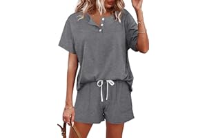 WIHOLL Two Piece Outfits for Women Lounge Sets Button Down Top and Shorts Set Sweatsuits with Pockets