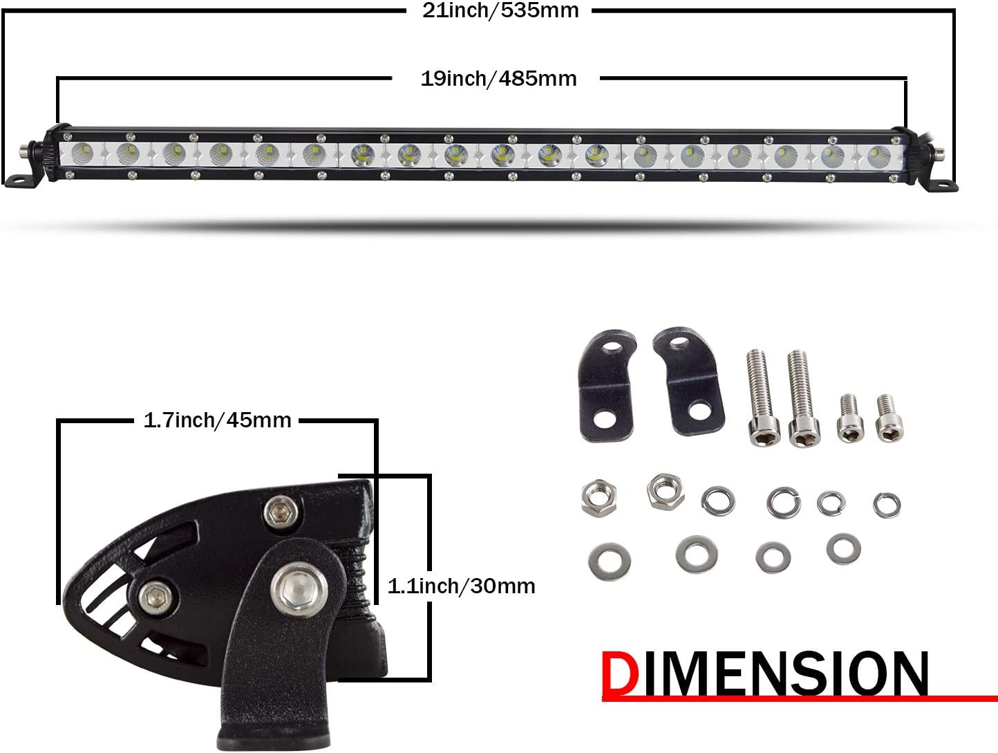 AUXTINGS 20 inch 90W Ultra Slim Single Row LED Light Bar Spot Flood Combo Beam with Mounting Bracket For Off Road Ranger ATV UTV SUV - Image 3
