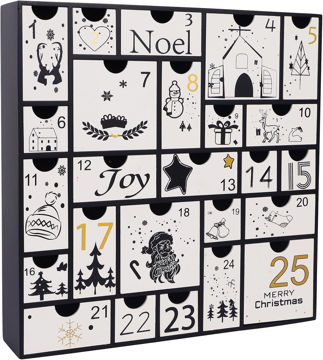 Advent Calendars - Juegoal Black Advent Calendar, 11.8 Inch Christmas Wooden Advent Calendar with 25 Large Drawers, Christmas Countdown Calendar 2023, Premium Wood Hand Painted Refillable Advent Cute Holiday Decoration