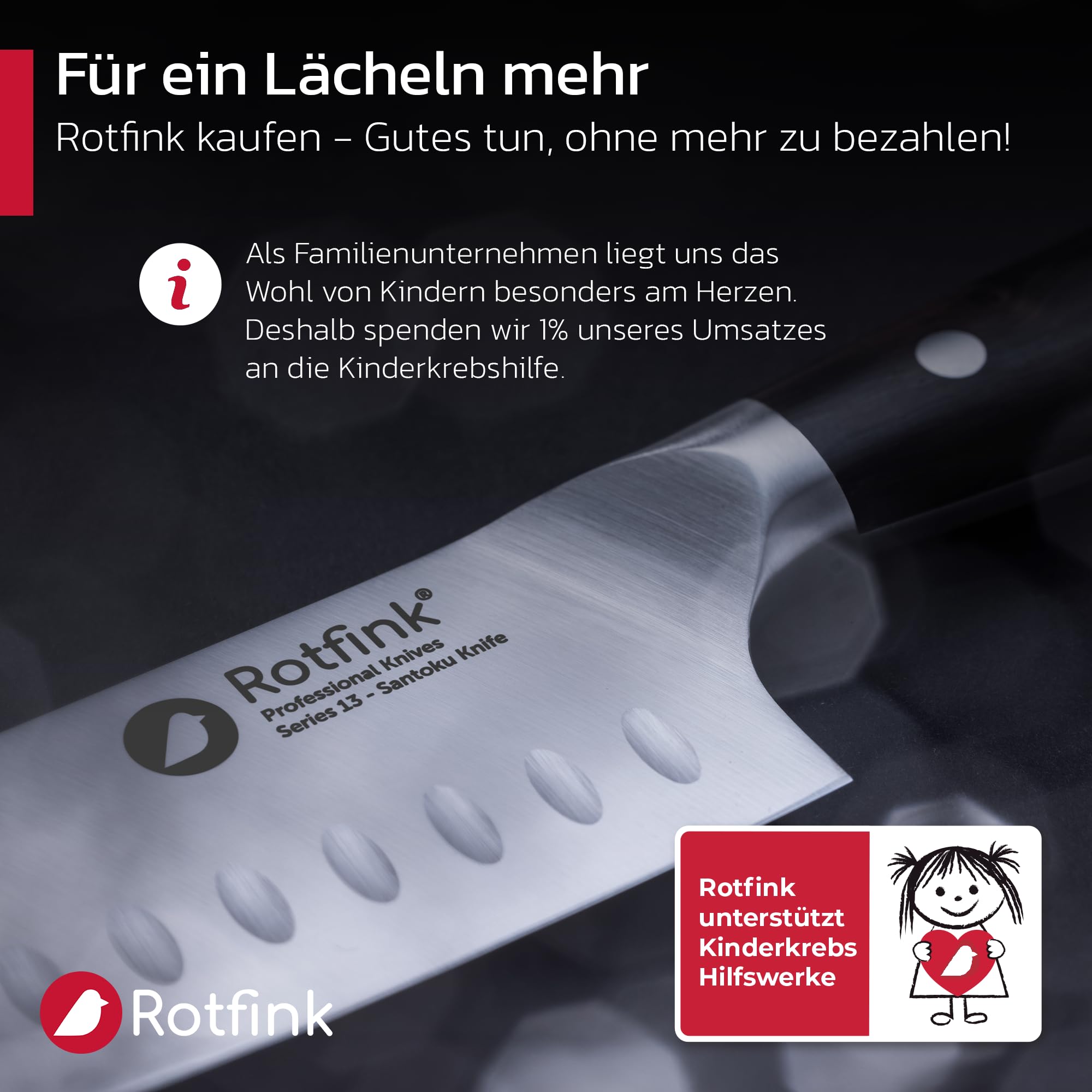 ROTFINK Santoku Messer 18 cm, Profi Küchenmesser scharf, Kochmesser, Fleischmesser, Edelstahl 56-58 HRC, ergonomischer Ebenholz-Griff, 15° Schleifwinkel, Geschenkbox, 10 Jahre Garantie 6