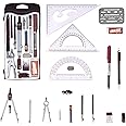 Drawing Tools & Kits 20Pc Geometry Set Aluminum Compass,Protractors,Set Square,Ball Pen,Bow-Pen,Erasing Shield etc.for Basic Beginner Engineers and Students.Size:10x4.6x1 inches (red)