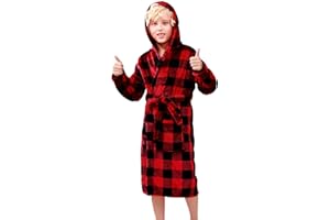 SINOEEM Boys Robe, Kids Fleece Robe, Hooded Soft Warm Bathrobes Pajamas Sleepwear for Children Toddler Girls 3-14 Years