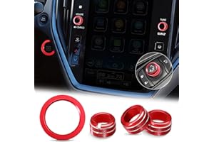 MOCHENT 4Pcs Knob Cover for Subaru Crosstrek Impreza 2024 2025 Accessories, 2025-2026 Forester, 20-25 Legacy Outback, 22-25 WRX 23-25 Ascent, Volume Tune Start Stop Button Ring Rear Mirror Knob Cover (Red)