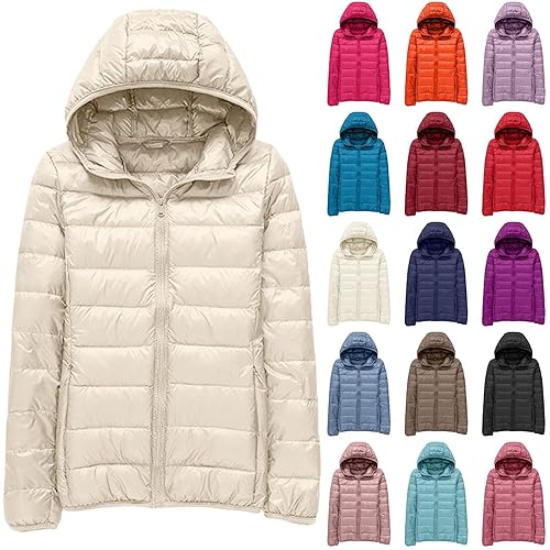 lightweight hoodies womenWinter Jackets for Women Uk Quilted Down Lined Padded Puffer Coats Full Zip Hooded Windproof Trench Warm Long Sleeve Parkalightweight puffer jackets women packable