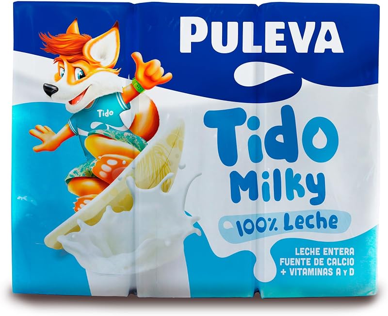 Tido Milky Leche Entera con Vitaminas A y D y Pajita, Pack 6x200ml
