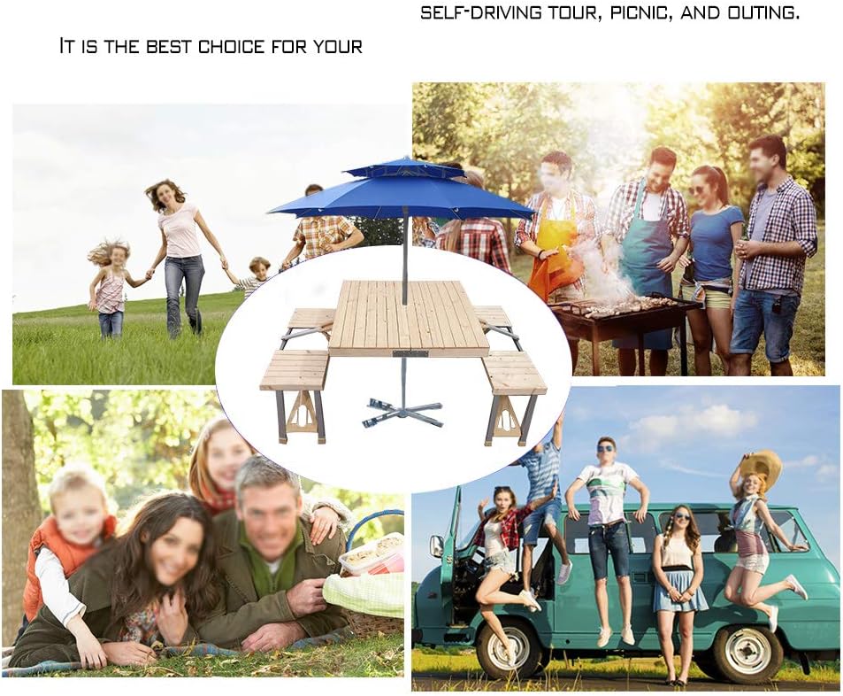 STONCEL Folding Table and Chairs Set, Portable Picnic Table with 4 Seats for Outdoor Camping Picnic BBQ, Party and Dining(Wooden): Kitchen & Dining