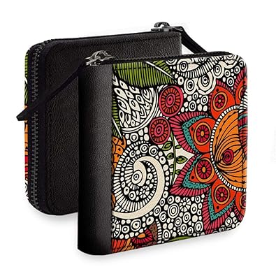 QRIOH Womens Leather Printed Zipper Square Wallet