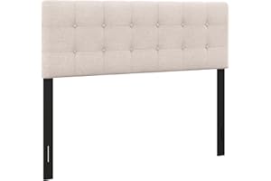 KOMFOTT Linen Upholstered Headboard for Full & Queen Size Bed Frame, Tufted Button Bed Headboard with Solid Rubber Wood Legs, Rectangular Headboard with Adjustable Width, Beige