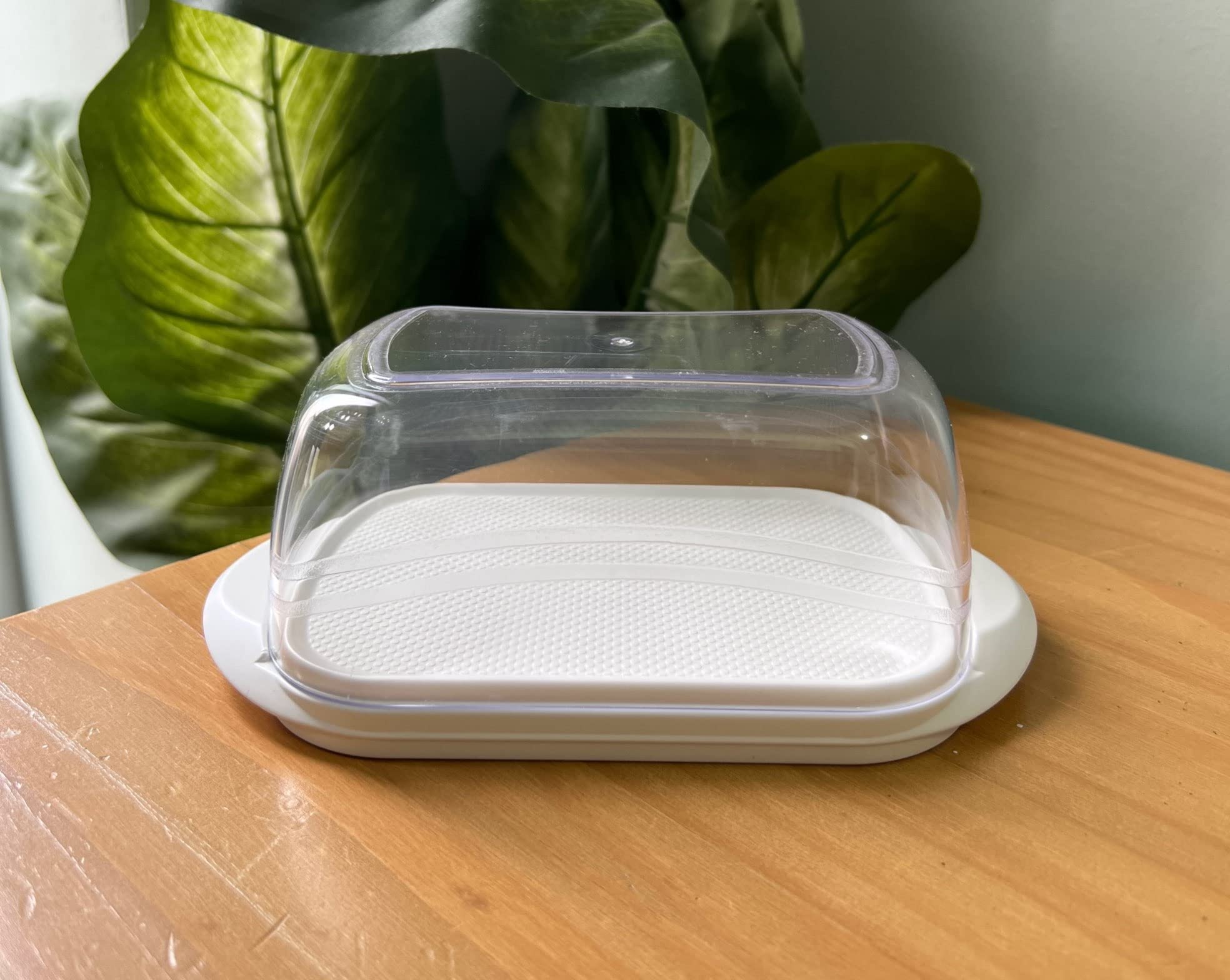 AL-FAHMI Plastic Butter Dish & Chees Box Container Box with Lid Modern & Stylish Butter Dish 3 Colours. 19x9x12cm. (White Base)