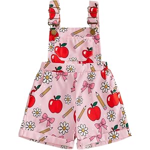 Galvoney Toddler Girl Back To School Outfit Overall With School Icons | Little Girl Back To School Outfit for First Day of Sc