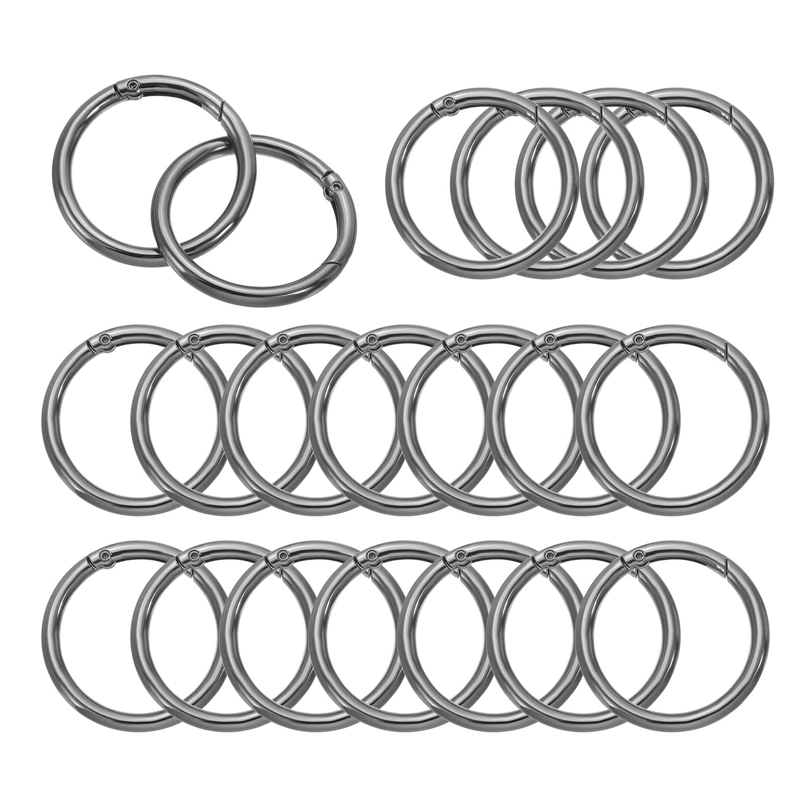 PATIKIL 48mm OD Spring O Rings, 20 Pack Metal Round Clasp Clip Trigger Snap Spring Keyrings Hook Buckle for Purse Handbag Craft Making, Black