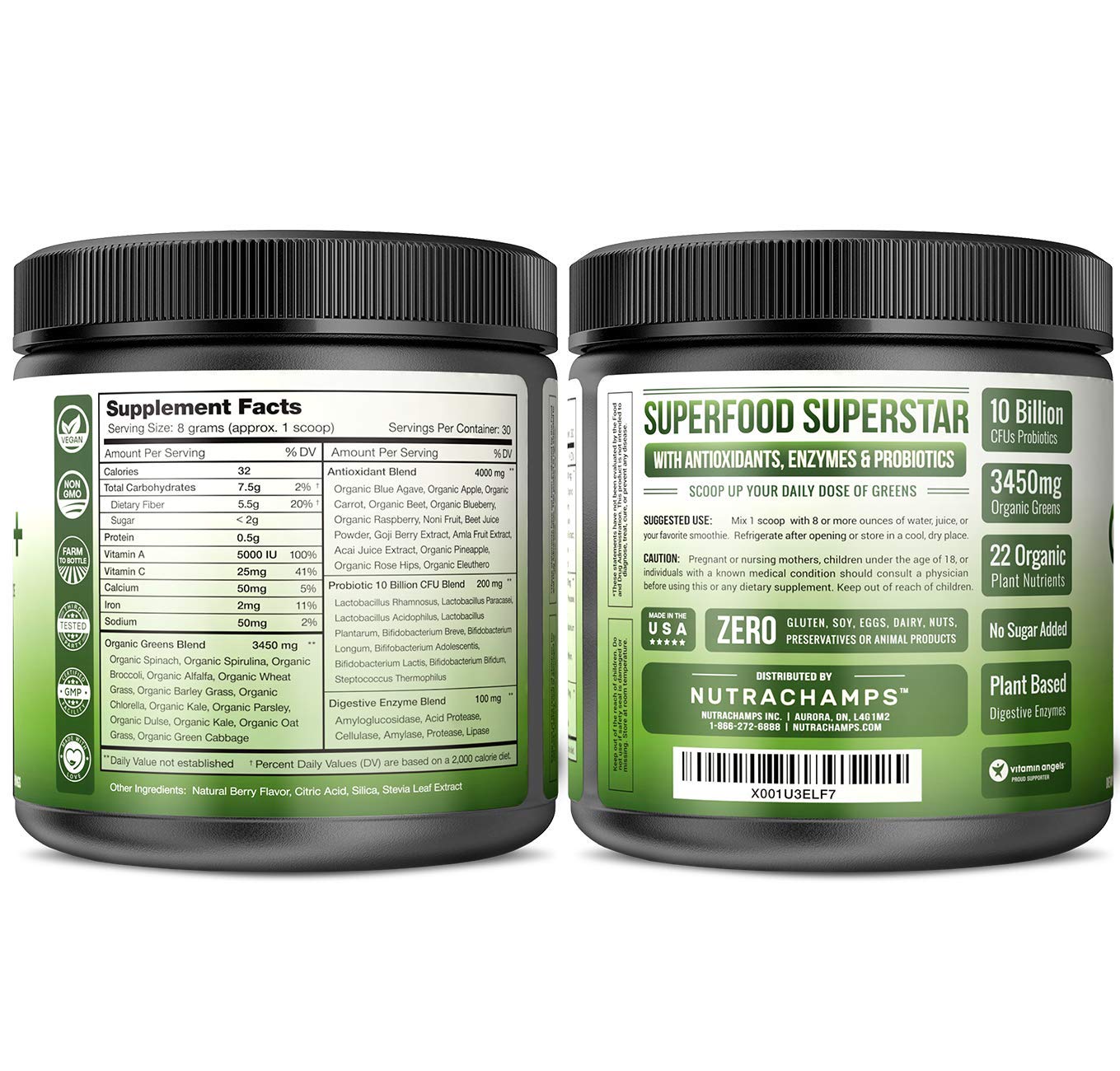 Super Greens + Premium Superfood Powder 20+ Organic Green Veggie