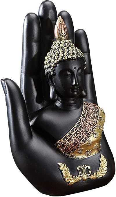 NHBETYS Resin Palm Buddha Statue Meditating Thai Buddha Home Decor Black