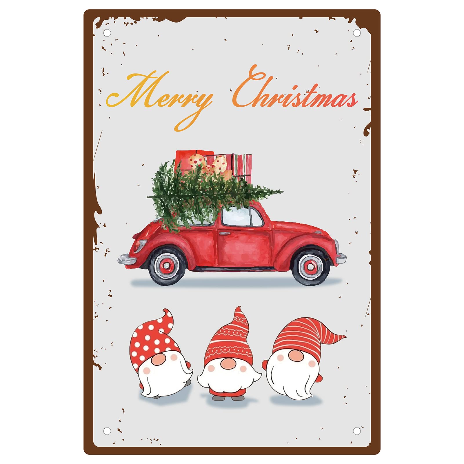 CREATCABIN Retro Tin Signs Vintage Style Merry Christmas Red Truck Holly Metal Sign for Home Coffee Bar Wall Kitchen Wall Art Decor Indoor Outdoor Sign Plaque 12 x 8 Inch