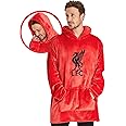Liverpool F.C. Oversized Hoodie Blanket, Polyester and Sherpa Fleece-Lined Blanket Hoodie, Red Hoodie Blanket with Black Liverpool Team Logo, Oversized Blanket Hoodie for Men