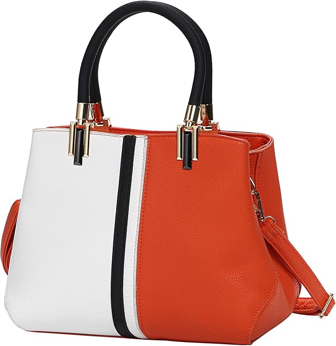 Amazon Peace More ハンドバッグ レディース ショルダーバッグ おしゃれ かわいい Puレザー 2wayバッグ ホワイト オレンジ ハンドバッグ