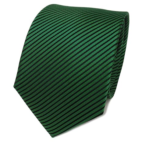 TigerTie Designer Seidenkrawatte grün laubgrün schwarz gestreift - Krawatte Seide