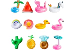 JAPBOR 12Pack Girl Dolls Swim Accessories, Swimming Pool Floaties Inflatable Drink Holder Set, Kids Pool Toys Summer Cup Coasters Supplies for Swim Beach Baby Show Party