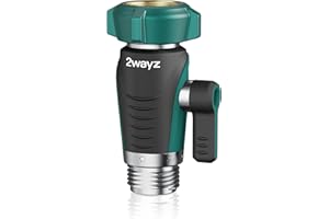 2WAYZ 0 Degree Garden Hose Shut Off Valve - 3/4-Inch Inlet and Outlet Garden Hose Connector - Heavy Duty Full Body Metal Water Hose Adapter with 1.6-Inch Knob - 2.3 x 1.9 x 3.6-Inch (Green and Black)