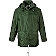 Portwest US440 Classic Waterproof Rain Jacket wth Pack Away Hood & Sealed Seams, Olive, 3 XL