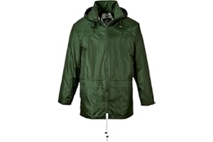 Portwest US440 Classic Waterproof Rain Jacket wth Pack Away Hood & Sealed Seams, Olive, 3 XL