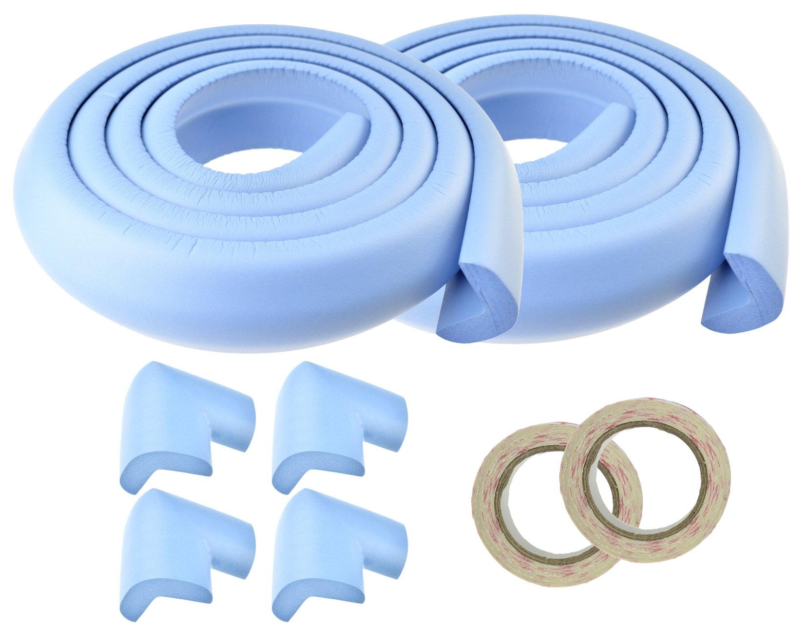 FiveSeasonStuff 2 Pack All Season Foam Cushion Table Edge Guards (Edge Protectors) + 4 Corner Guards (Corner Protectors) Kits for Baby Proofing Child Proofing (2 Pack Jumbo Blue L-Shape Edge Guards (2 Metres Each) + 4 Jumbo Corner Guards (T: 8-14mm) LM190)