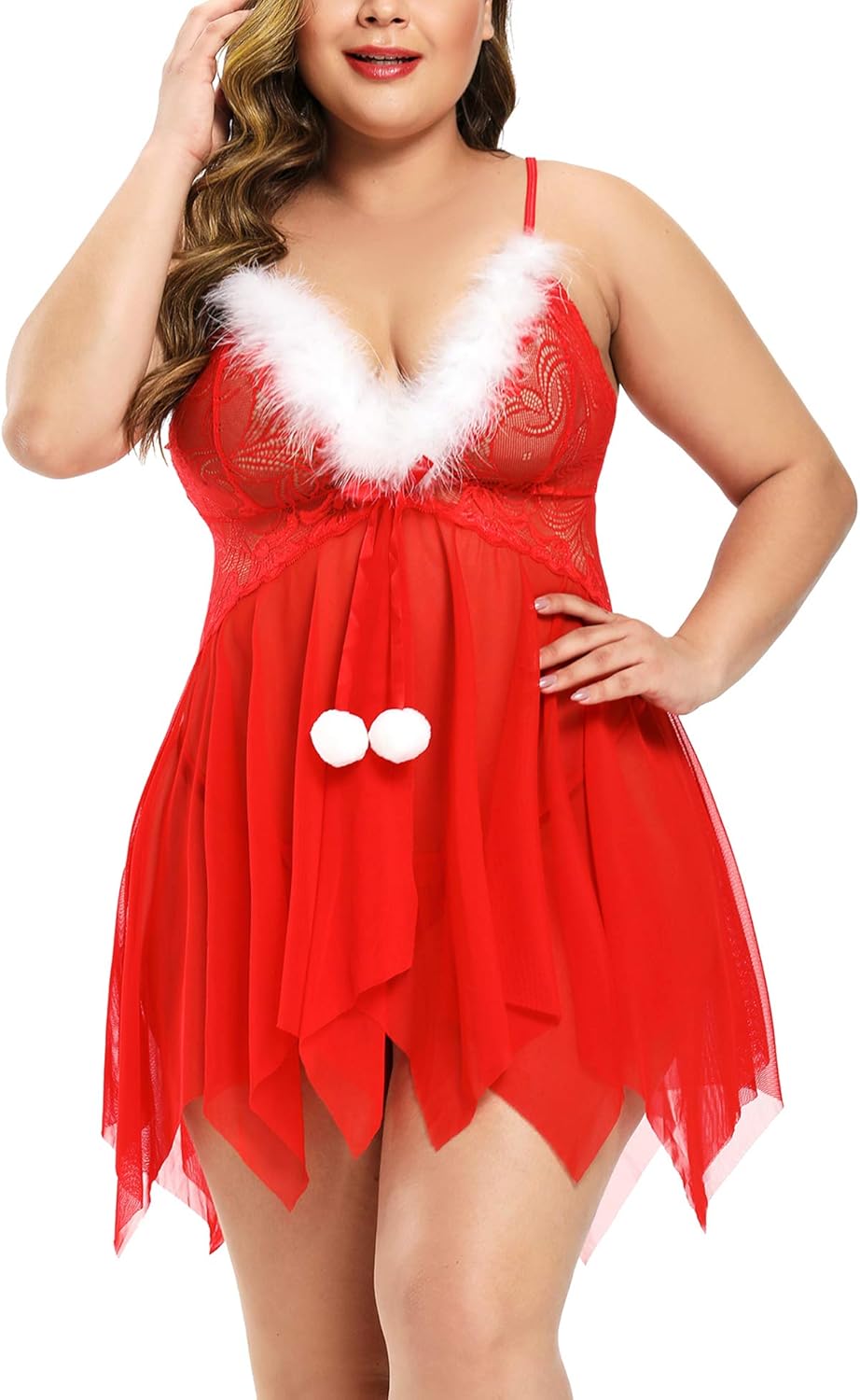 Asiluna Christmas Lingerie Plus Size Sexy Santa Babydolls V Neck Strap