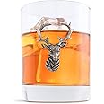 Vagabond House Pewter Elk/Deer Head Double Old Fashion/Bar/Whiskey/Juice/Rocks Deer Head Tumbler Glass Sold as Single 4.5 inch Tall 8 oz