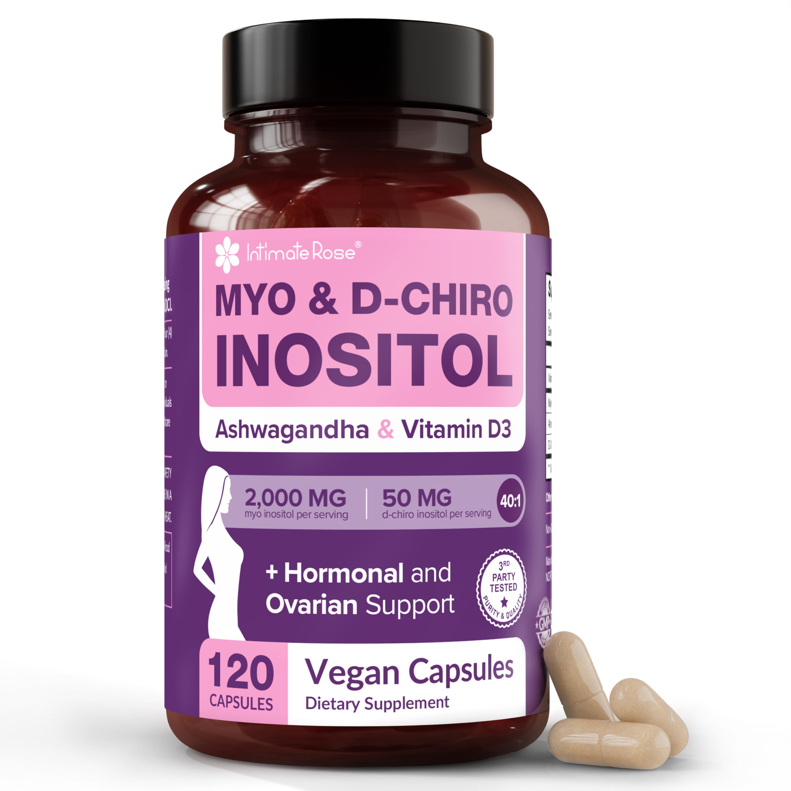 Intimate Rose Myo-Inositol & D-Chiro Inositol Supplement for Women - Hormone Balance & Ovarian Support for Women - Ideal 40:1 Ratio, Vitamin D3 + Ashwagandha