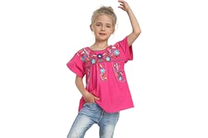 YZXDORWJ Mexican Blouse for Girls Traditional Embroidered Summer Short Sleeve Peasant Blouse for Kids