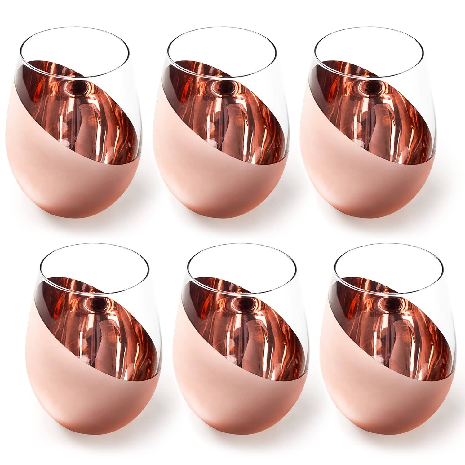 Photo 1 of MyGift Stemless Wine Glasses Set of 6 - Copper Metallic Bottom Angled Design, Modern Barware for Red & White Wine, Dishwasher Safe Entertaining Glasses