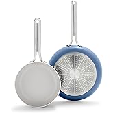 GreenPan Nova 8” & 10” 2 Piece Frying Pan Skillet Set, Oprah’s Favorite Things 2024, Induction Suitable PFAS-Free Nontoxic Ceramic Nonstick, Dishwasher & Oven Safe, Quick Even Heating, Ocean Blue