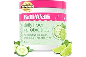 Belli Welli Daily Fiber Supplement with Added Collagen, Probiotics and Electrolytes | Supports Digestive Health and Regularity | Cucumber Lime Cooler | 16 Servings