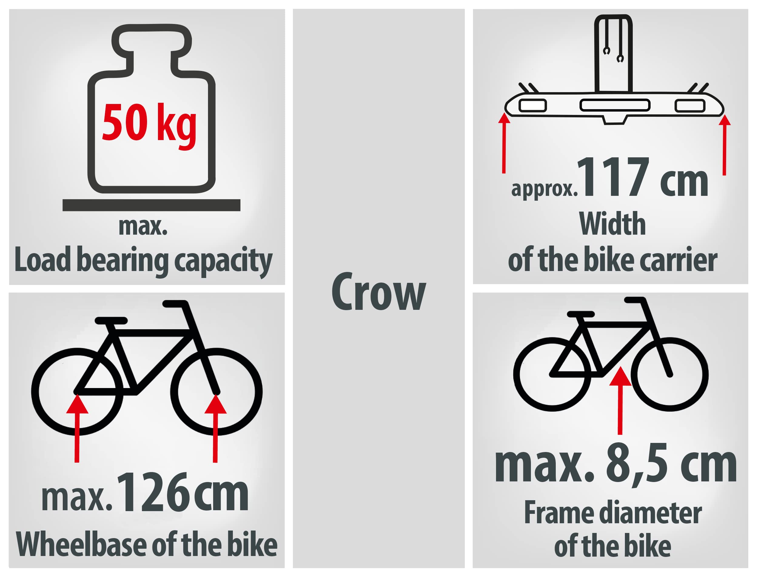 EUFAB 11563 Fahrradträger CROW, E-Bike geeignet, teilweise vormontiert, Diebstahlschutz, für 2 Fahrräder, für Anhängerkupplung, schwarz 6