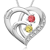 Easycosy Custom Name Necklace with Birthstones Customized Promise Necklace Heart Pendant with Engraved 2-6 Names - Anniversary Birthday Valentines Day Jewelry Gifts for Her Women Wife Mom Grandma