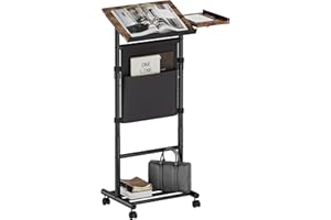 Homeiju Mobile Standing Desk Podium, Height Adjustable Rolling Lectern with 360° Wheels & Storage Bag