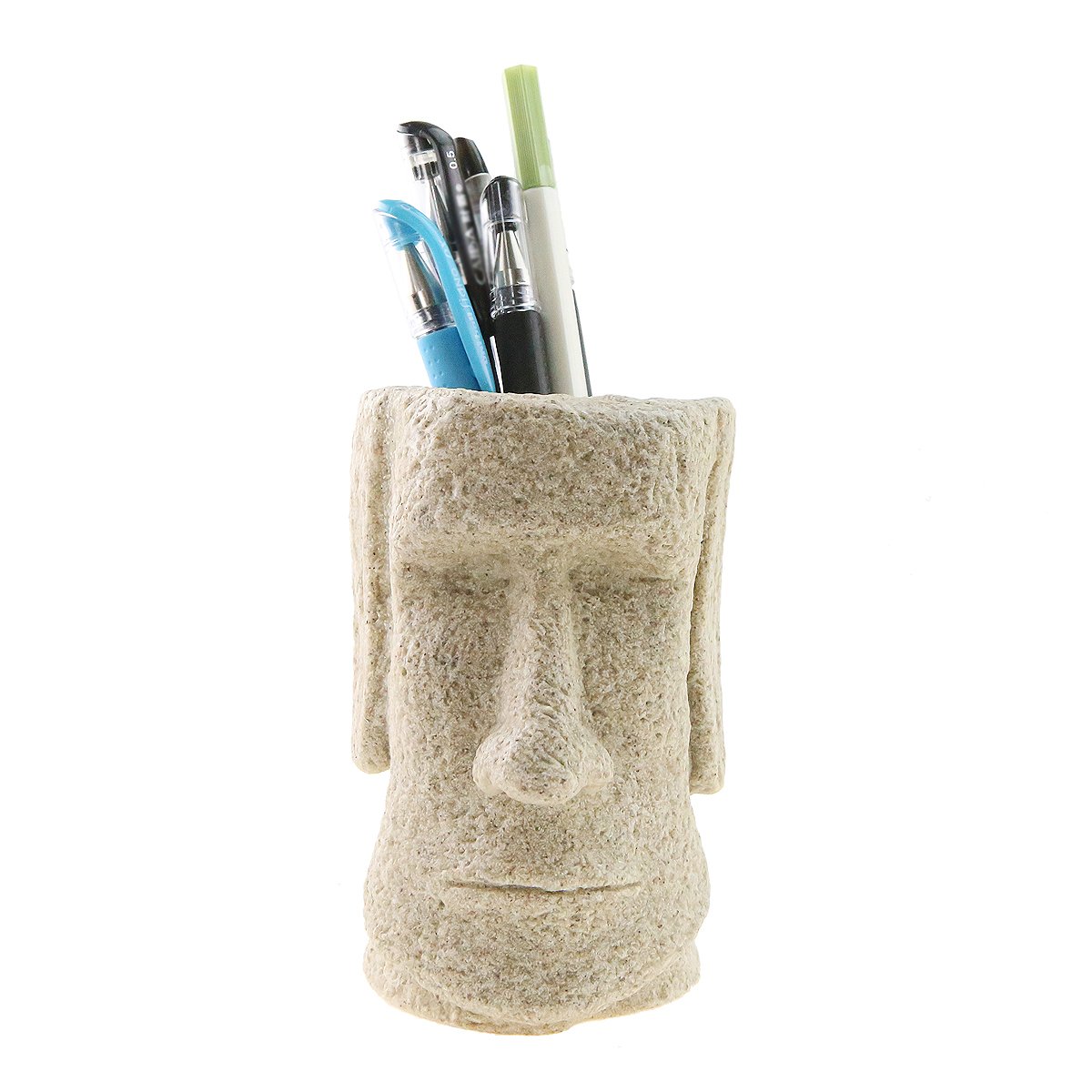 Winterworm Easter Island Moai Statue Resin Pen Holder Pencil Pot Organizer for Easter Day Desktop Home Decoration School Office Stationery Gift