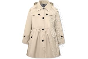 Betusline Girl's Rain Jackets Lightweight Waterproof Hooded Trench Coat Raincoats for Kids,2-14 Years