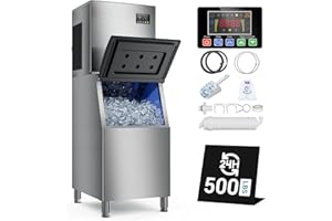 LIONCHO Commercial Ice Maker Machine 500LBS/24H, 30 Adjustable Ice Thicknesses, Industrial Ice Machine with 350lbs Storage Bin, 5-15 Minutes Fast Ice Making, Cube Ice Maker for Commercial & Home