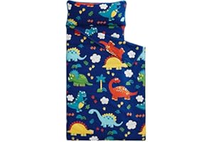 Wake In Cloud - Toddler Nap Mat with Pillow and Blanket, 100% Cotton Fabric, for Kids Boys Ages 3 Plus in Daycare Kindergarten Preschool, Roll Up Sleeping Bag, Cute Dinosaurs