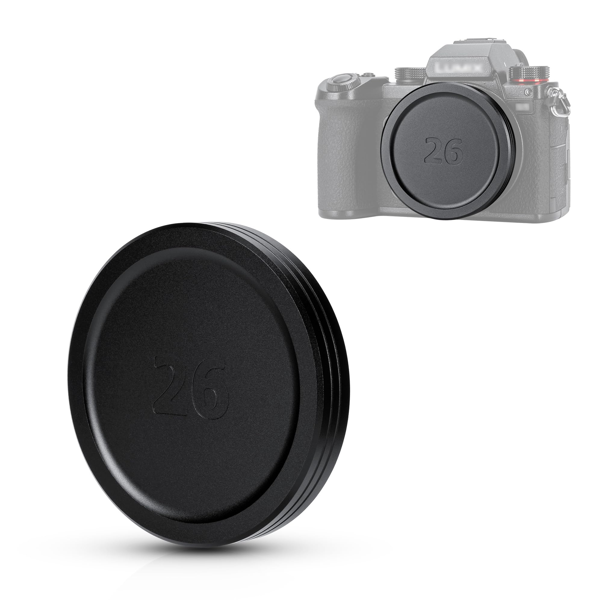 JJC Aluminum Lens Cap for Panasoni. Lumix S 26mm f/8 L-Mount Lens, S-R26E 26mm F8 Lens Cover Protector with Soft EVA Interior, Black