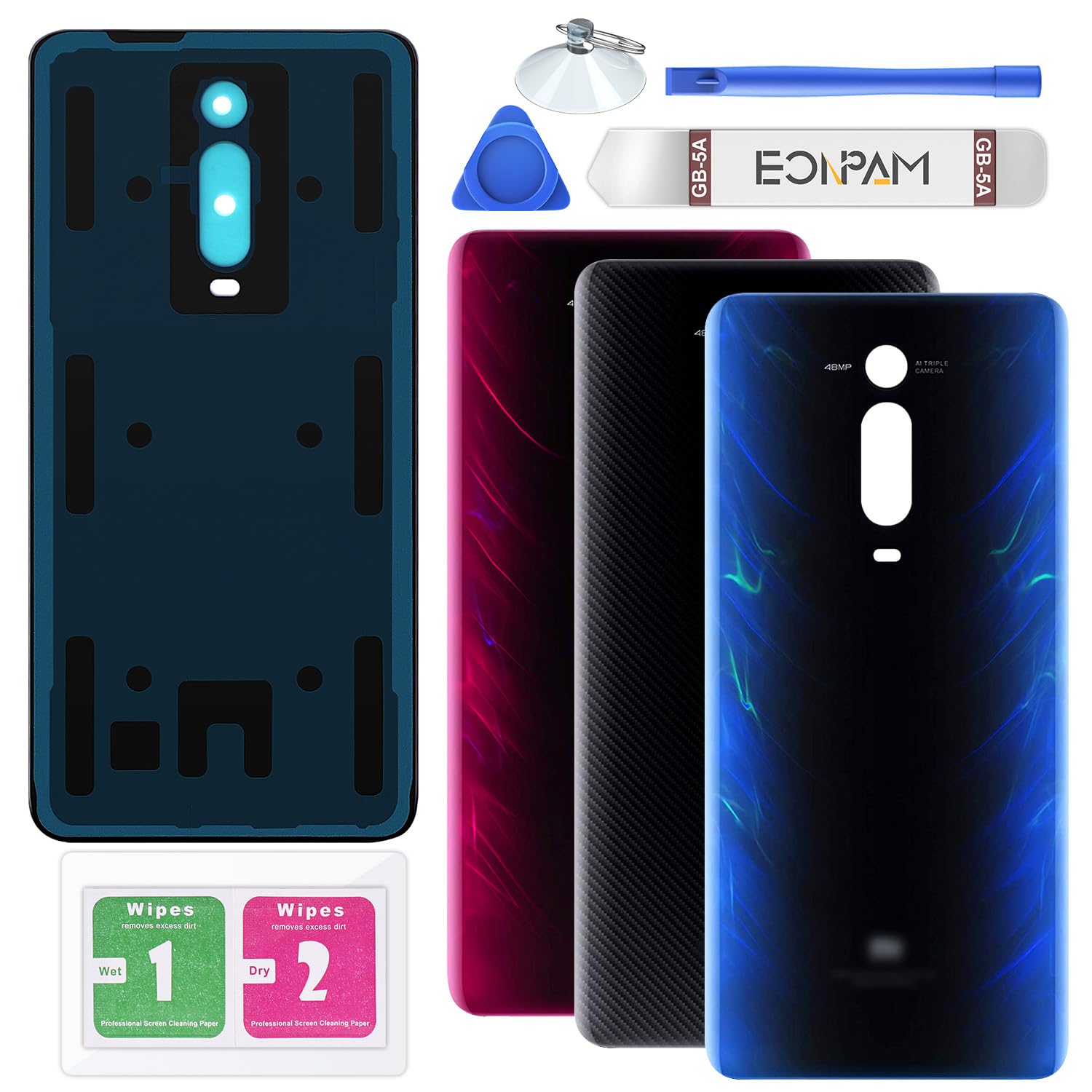 Eonpam Back Cover Glass for Xiaomi Mi 9T / Mi 9T Pro Rear Glass Replacement with Repair Kit Genuine Rear Housing (Glacier Blue)
